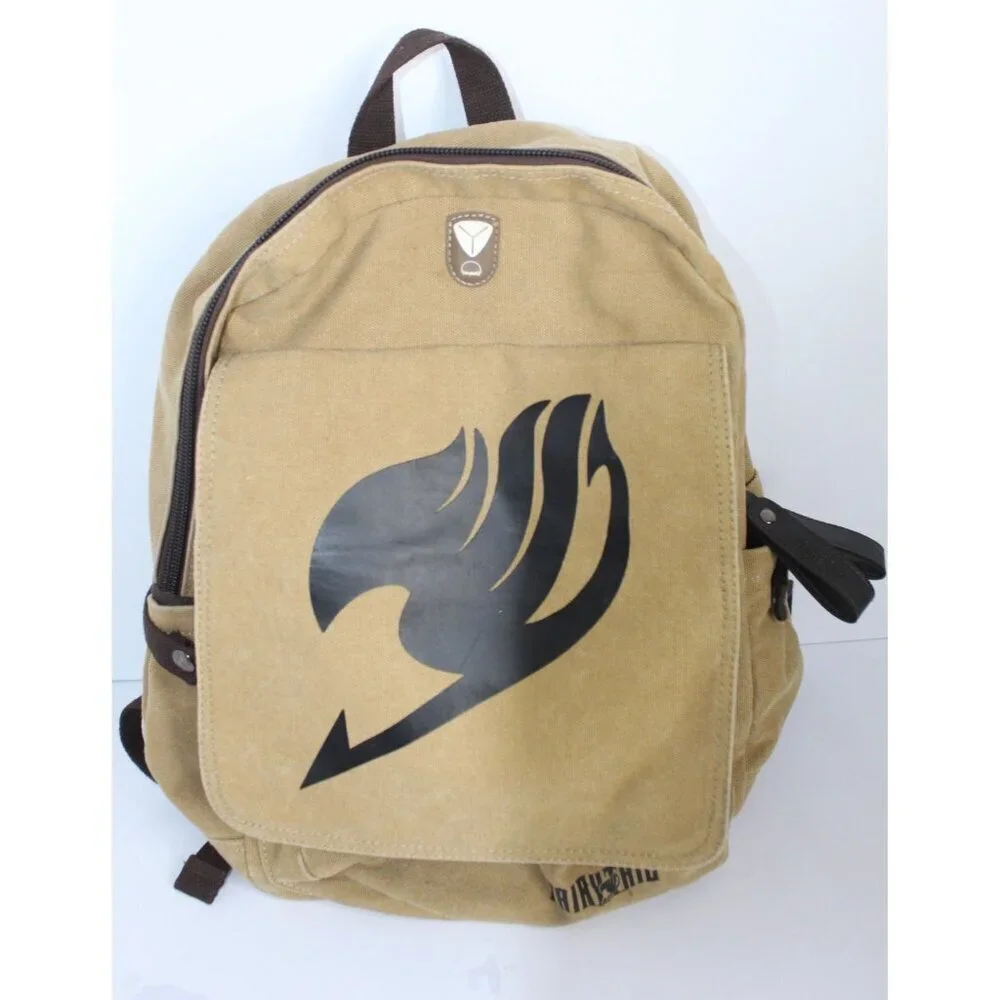 Anime‎ FAIRY TAIL Brown Tan Canvas Backpack Shoulder Bag Unisex College Travel
